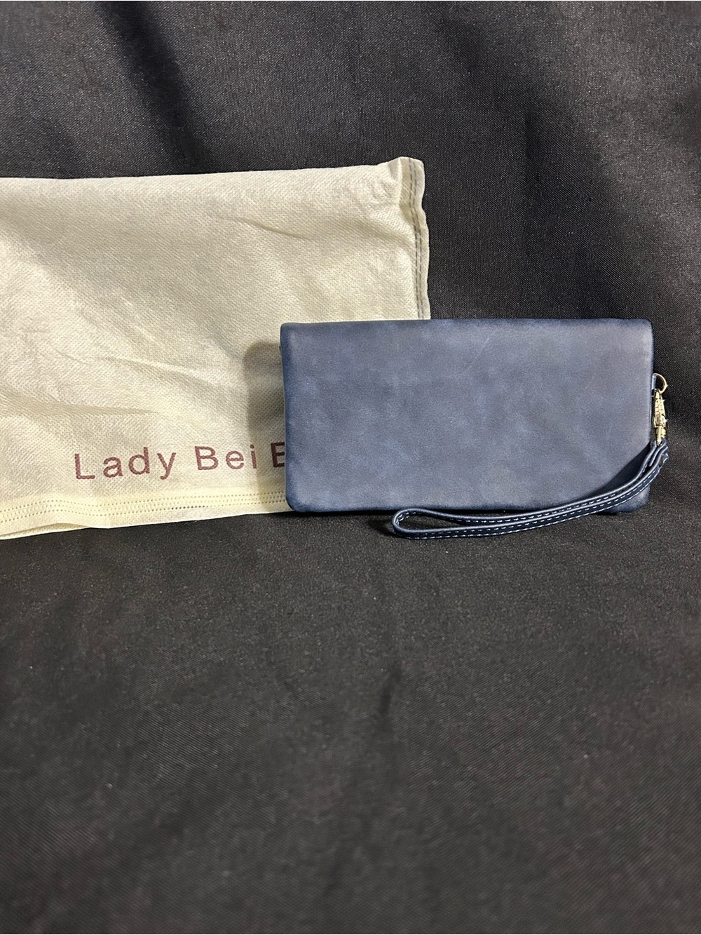 Lady Bei Bei Women’s Navy Wristlet Wallet & Dust Cover Bag NWT